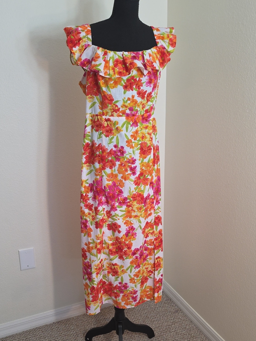Emma & Michele White Maxi Dress with Pink & Orange Floral Print